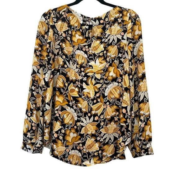 Loft Yellow & Black Floral Long Sleeve Blouse - Picture 3 of 5